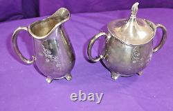 VTG 1847 ROGERS BROS IS SPRINGTIME 4 PC SILVERPLATE COFFEE / TEA SET WithTRAY