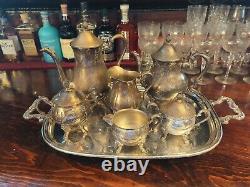 VTG SHERIDAN Large Ornate Silverplated 7-Piece Coffee/Tea Set with 23 Tray