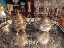 VTG SHERIDAN Large Ornate Silverplated 7-Piece Coffee/Tea Set with 23 Tray