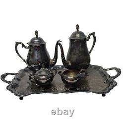 VTG Silver Plated Coffee & Tea Set With Tray by FB ROGERS Unpolished