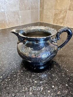 Van Bergh Tea Set 4 pc Silverplate 468 Waste Bowl Flower Border Victorian 1898