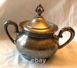 Van Bergh Tea Set 4 pc Silverplate 468 Waste Bowl Flower Border Victorian 1898