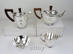 Very stylish 4-piece ART DECO SILVER TEA SERVICE, London 1939 Teapot Set 1890g