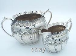 Victorian Antique James Deakin Silver Plate Repousse Teaset Coffee Pot Tea