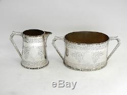 Victorian Antique Silver Tea & Coffee Set Birm. 1873 Teapot Coffee Pot Cream Jug