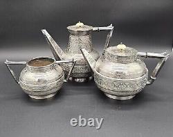 Victorian English Silverplate Tea and Coffee Set with Bone Finials Triangle Mark