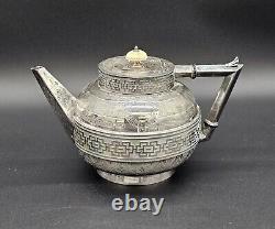 Victorian English Silverplate Tea and Coffee Set with Bone Finials Triangle Mark