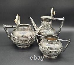 Victorian English Silverplate Tea and Coffee Set with Bone Finials Triangle Mark