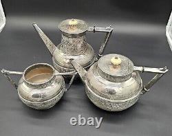 Victorian English Silverplate Tea and Coffee Set with Bone Finials Triangle Mark