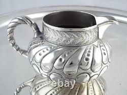 Victorian Meriden Silver Plate 5 Pc Art Nouveau Embossed Teaset English 16 Tray