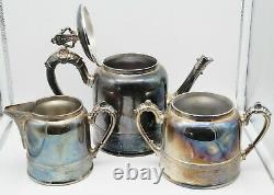 Victorian PAIRPOINT Silver Plate 3 Pc Tea Set Teapot Creamer Sugar Bowl