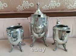 Victorian Renaissance Revival Silver Plate Figural Large Tea Set Greek Mythology