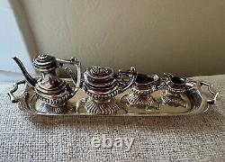 Victorian Style Sterling Silver Miniature Tea Service Set English Doll House 5pc