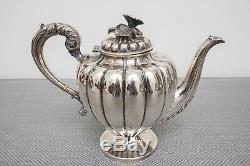 Vigueras Sterling Silver Repousse Tea Set with Tray, c. 1940-50, Mexican, 4 Piece