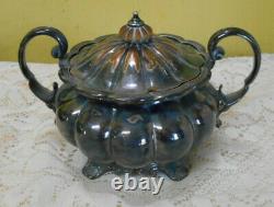 Vintage 1920's Barker Ellis England Melon Ribbed Silver Plate Coffee Tea Set