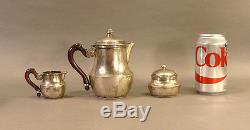 Vintage 1930s Modernist Heavy Sterling Silver Bachelor Tea Set Wood Handles EC