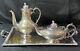 Vintage 3pc Silver Etched Plate Coffee/tea Pots Embossed Tray Ornate Design