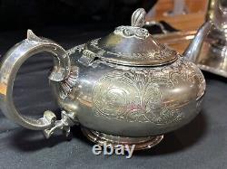 Vintage 3pc Silver Etched Plate Coffee/Tea Pots Embossed Tray Ornate Design