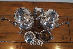 Vintage 4 Pc Sheridan Silver Plate Hand Chased Floral Tea Coffee Pitcher Set