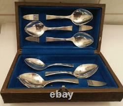 Vintage 6 Spoons Sterling Silver 916 Russian USSR Soviet Set Tea Box Wood 152gr