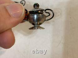 Vintage Antique Mexican Sterling Silver & Turquoise 6 Piece Miniature Tea Set