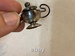 Vintage Antique Mexican Sterling Silver & Turquoise 6 Piece Miniature Tea Set