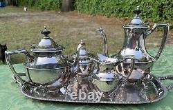 Vintage Antique Silver-plate Crescent Coffee & Tea Set With Universal Tray