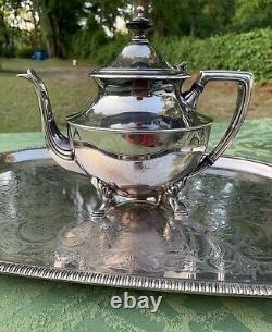 Vintage Antique Silver-plate Crescent Coffee & Tea Set With Universal Tray