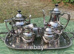 Vintage Antique Silver-plate Crescent Coffee & Tea Set With Universal Tray