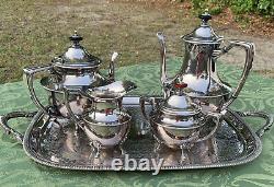 Vintage Antique Silver-plate Crescent Coffee & Tea Set With Universal Tray