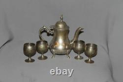 Vintage Arabic Islamic Engraved Epns Set 4 Goblets & Tea Coffe Pot Pitcher Jug