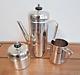 Vintage Art Deco Mcm Style Silver Plated Geometric Lines Coffee / Tea Pot Set