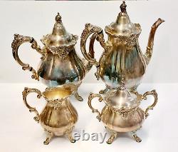 Vintage Baroque by Wallace Coffee Tea Silverplate Set 4pc 9.5 lb. Free Shipping