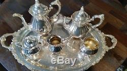 Vintage Baroque by Wallace Silverplate 7 Pc Coffee / Tea Set & Large Tray