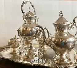 Vintage Birmingham Silver Co. 5pc Silver Over Copper Tea & Coffee Set With Tray