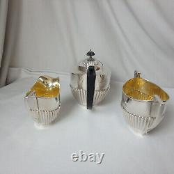 Vintage English Queen Anne Style Fluted Silverplate Tea Set with Gold Wash