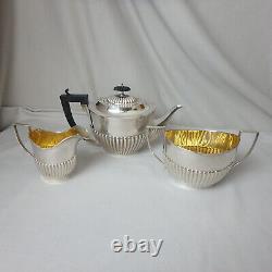 Vintage English Queen Anne Style Fluted Silverplate Tea Set with Gold Wash