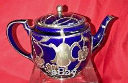 Vintage LENOX COBALT BLUE and STERLING Silver COMPLETE 3 pc TEA SET