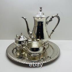 Vintage LEONARD SILVERPLATE 4 piece set withTray, Tea pot, Coffee Pot, Sugar/Cream
