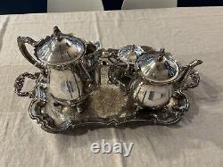 Vintage Large Leonard Silver Plate Coffee Tea Set Cream & Sugar With Plater