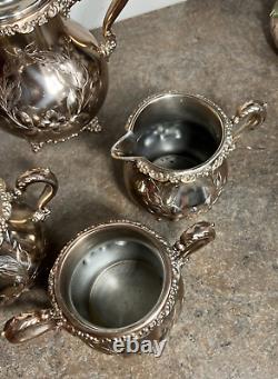 Vintage Mermod & Jaccard Quadruple Silverplate 4 Piece Tea Set St. Louis