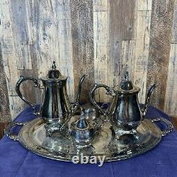 Vintage Oneida Silver Plate Coffee and Tea Pot Teapot Set with Serving Tray Set