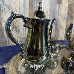 Vintage Oneida Silver Plate Coffee and Tea Pot Teapot Set with Serving Tray Set