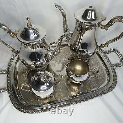 Vintage Oneida Silver Plated Tea Set Coffee Pot Teapot Sugar Bowl Milk Jug Tray