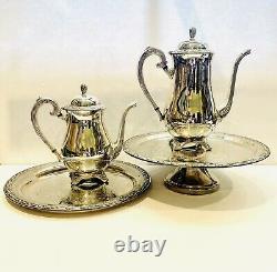 Vintage Oneida Silversmiths Silver Plated Coffee Pot, Tea Pot, Serving Trays Set