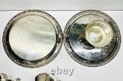 Vintage Oneida Silversmiths Silver Plated Coffee Pot, Tea Pot, Serving Trays Set