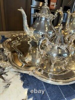 Vintage Oneida Venetian Silver Plated 5 Piece Footed Ornate Tea & Coffee Set