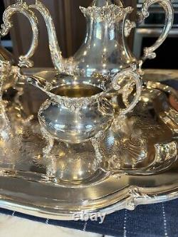 Vintage Oneida Venetian Silver Plated 5 Piece Footed Ornate Tea & Coffee Set