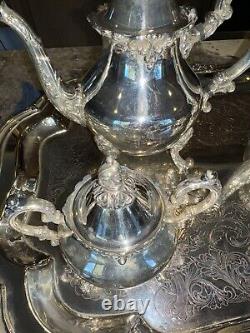 Vintage Oneida Venetian Silver Plated 5 Piece Footed Ornate Tea & Coffee Set