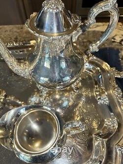 Vintage Oneida Venetian Silver Plated 5 Piece Footed Ornate Tea & Coffee Set